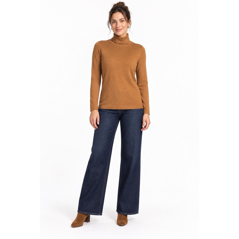 Chico's size 1/M caramel brown turtleneck sweater long sleeve fine knit top